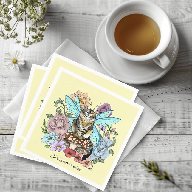 Tabby Fairy Cat Mushroom Floral Napkin (Creator Uploaded)