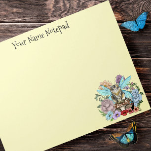 Tabby Fairy Cat Mushroom Floral Notepad