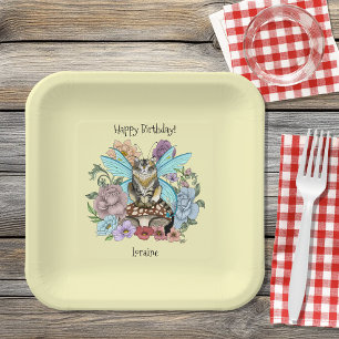 Tabby Fairy Cat Mushroom Floral Paper Plate