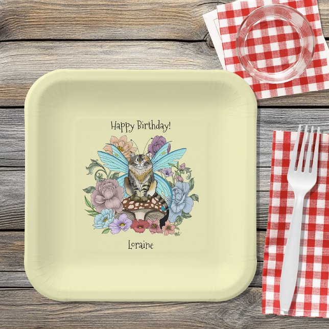 Tabby Fairy Cat Mushroom Floral Paper Plate (Creator Uploaded)