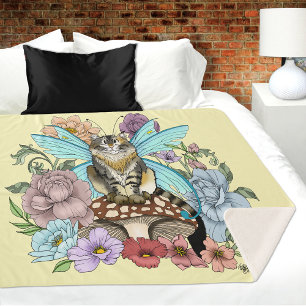 Tabby Fairy Cat Mushroom Floral Sherpa Blanket