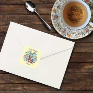 Tabby Fairy Cat Mushroom Floral Square Sticker