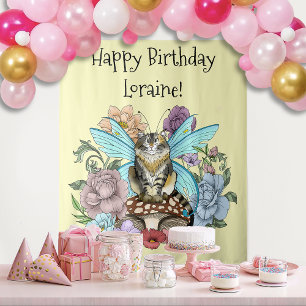 Tabby Fairy Cat Mushroom Floral Tapestry