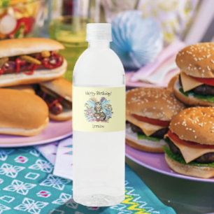 Tabby Fairy cat Mushroom Floral Water Bottle Label