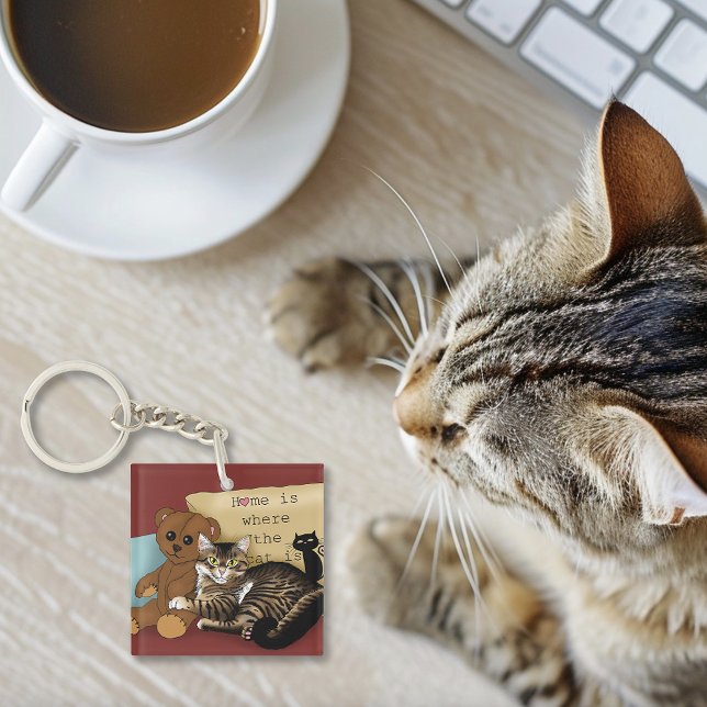 Tabby Home Burgundy Cat Key Ring (Creator Uploaded)