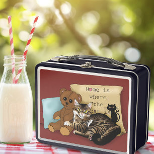 Tabby Home Burgundy Cat Metal Lunch Box
