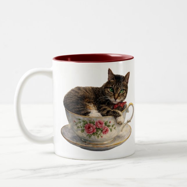 Tabby in a Teacup Two-Tone Coffee Mug (Left)