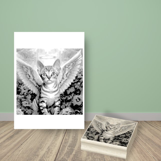 Tabby Kitten Angel Wings Halo Rubber Stamp (Creator Uploaded)