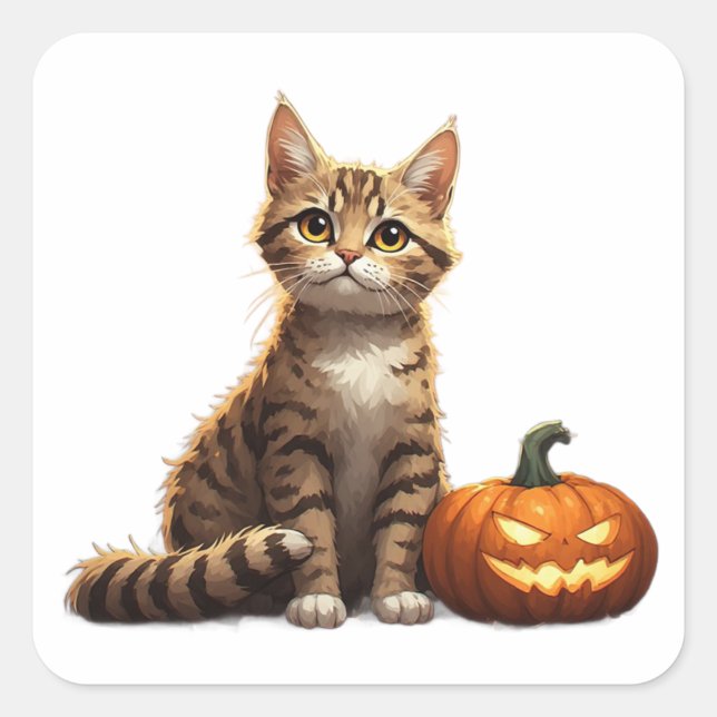 Tabby Kitten Autumn Halloween Theme 🎃 Square Sticker (Front)