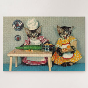 tabby kitten chef and tabby kitten assistant jigsaw puzzle