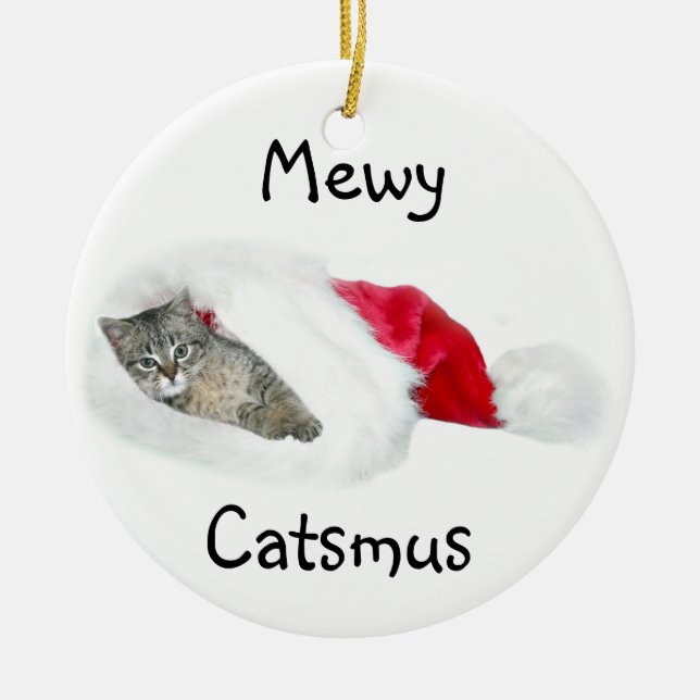 Tabby kitten Christmas Ceramic Tree Decoration (Front)