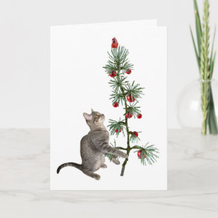 Tabby Kitten Christmas Tree Card