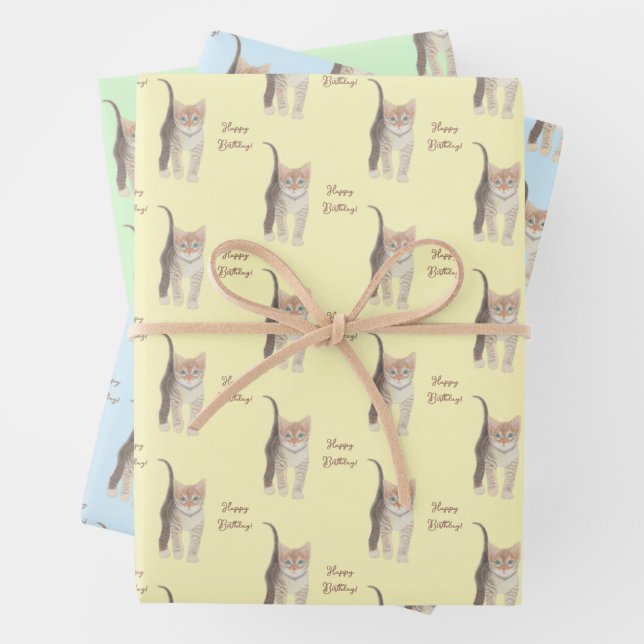 Tabby Kitten Customisable Wrapping Paper Sheets (In situ)