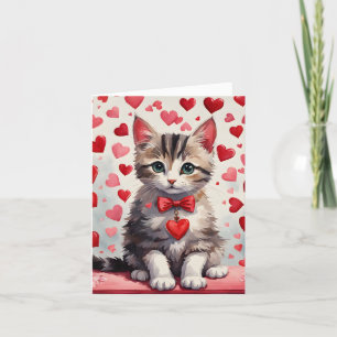 Tabby Kitten & Hearts Meow-velous Valentine Card