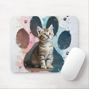 Tabby Kitten In a Pawprint Mouse Mat