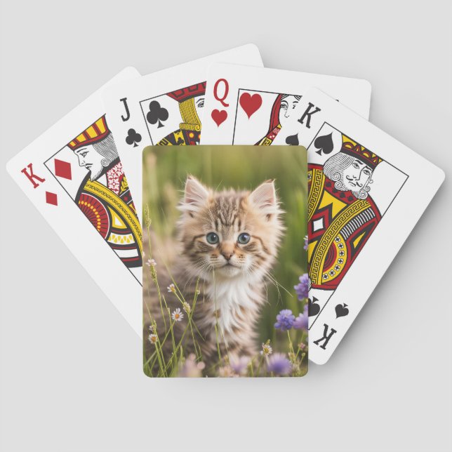 Tabby Kitten In Wildflowers Playing Cards (Back)