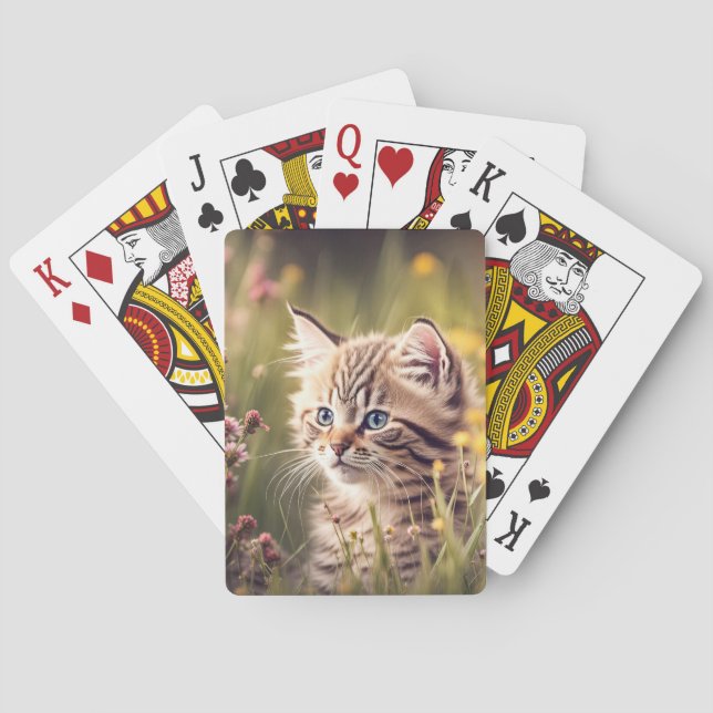 Tabby Kitten In Wildflowers Playing Cards (Back)