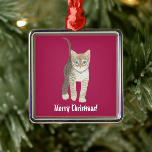 Tabby Kitten Metal Tree Decoration