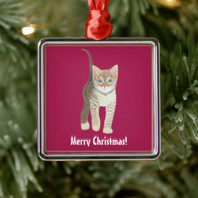 Tabby Kitten Metal Tree Decoration (Tree)