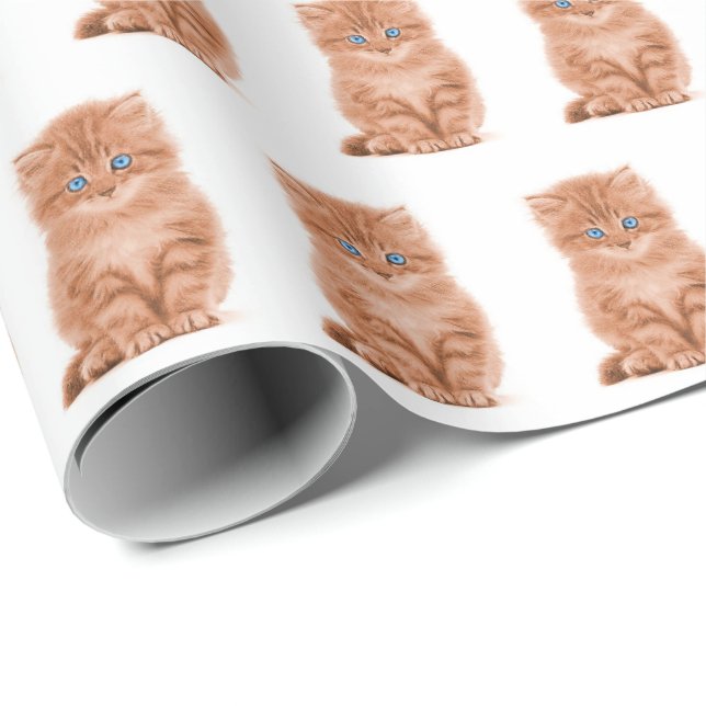Tabby Kitten On White  Wrapping Paper (Roll Corner)
