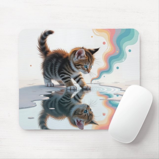 Tabby Kitten Reflection In a Puddle Mouse Mat (With Mouse)
