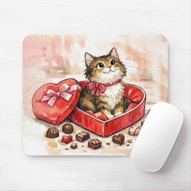 Tabby Kitten Sitting in a Candy Box Mouse Mat (With Mouse)