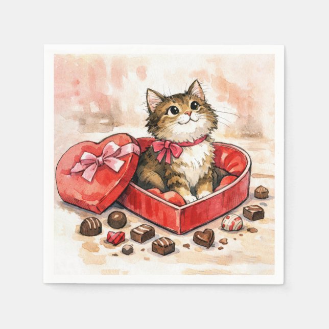 Tabby Kitten Sitting in a Candy Box Napkin (Front)