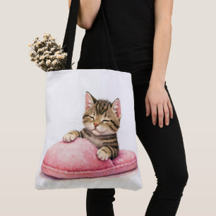 Tabby Kitten Sleeping in a Pink Slipper Tote Bag