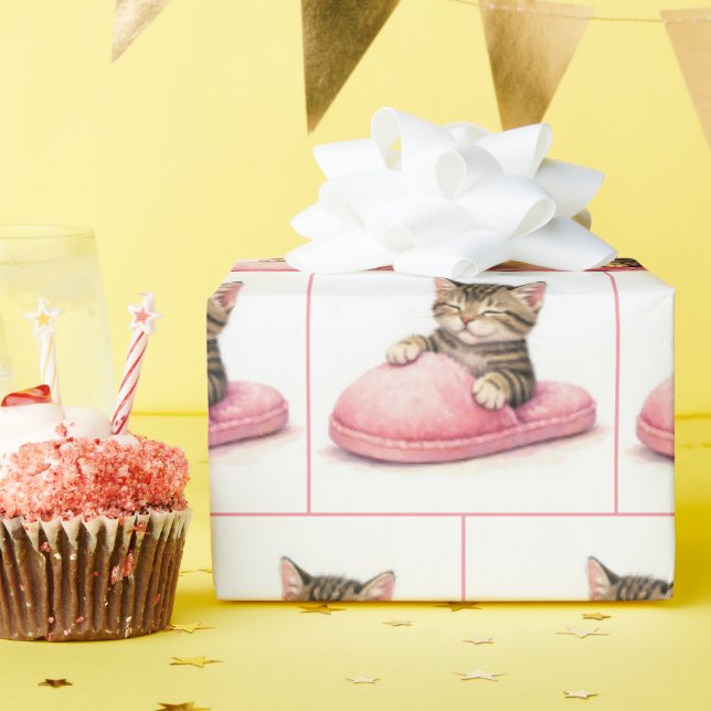 Tabby Kitten Sleeping in a Pink Slipper Wrapping Paper (Birthday Party)