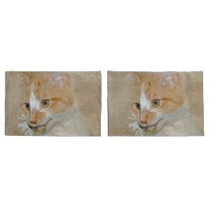 Tabby Kitten With a White Daisy Pillowcase