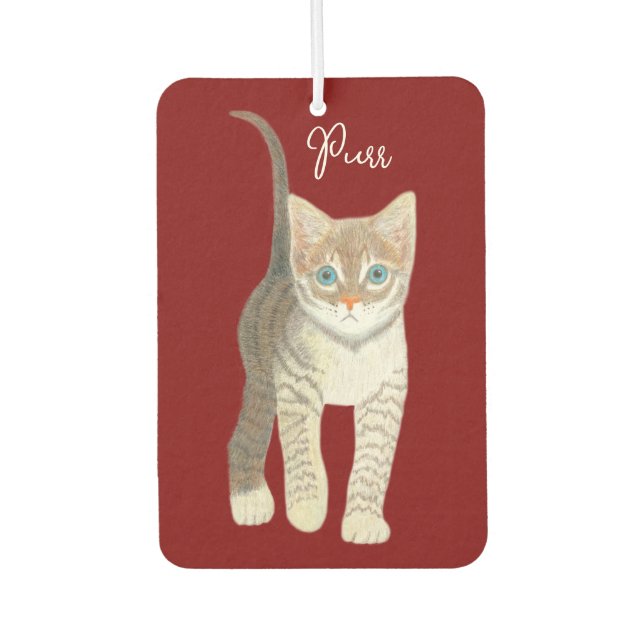 Tabby Kitten With Text Maroon Car Air Freshener (Front)