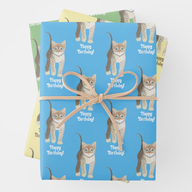 Tabby Kitten Wrapping Paper Sheets Personalise (In situ)