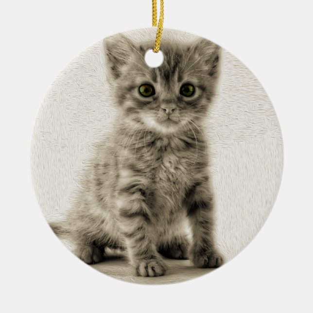 Tabby Kitty Ceramic Tree Decoration (Front)