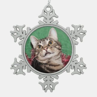 Tabby kitty face Christmas Snowflake Pewter Christmas Ornament