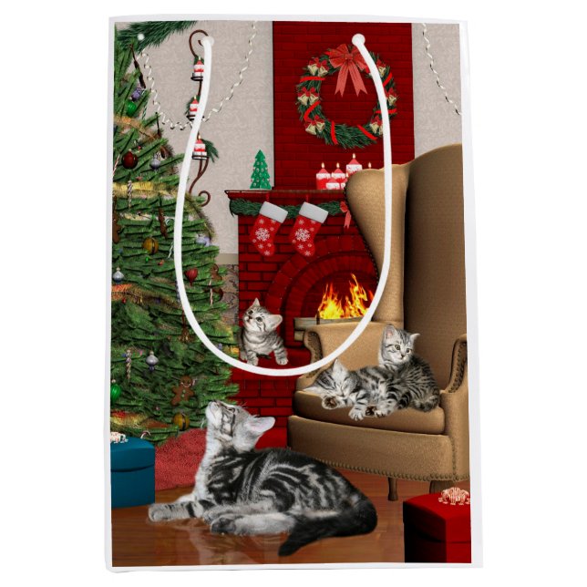 Tabby kitty family Christmas Medium Gift Bag (Front)