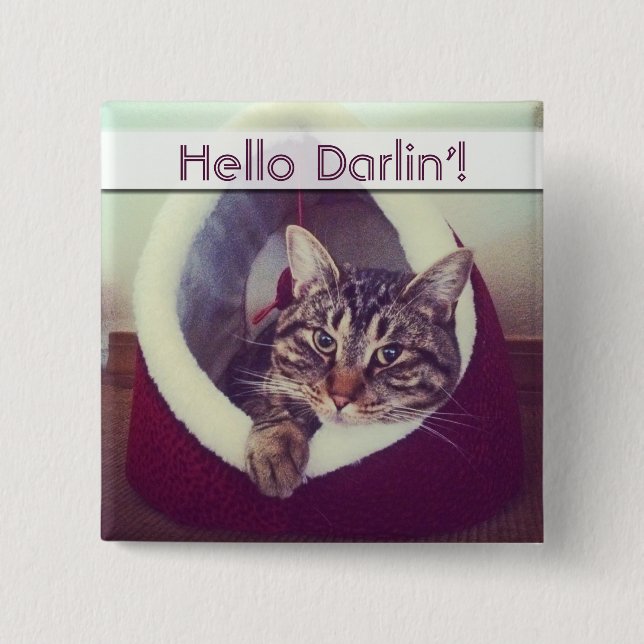 Tabby Kitty In Hut Close-Up Photograph 15 Cm Square Badge (Front)