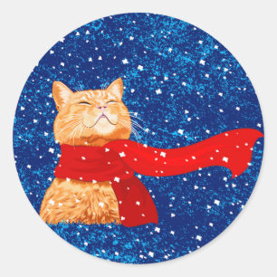 Tabby loves Snow Classic Round Sticker
