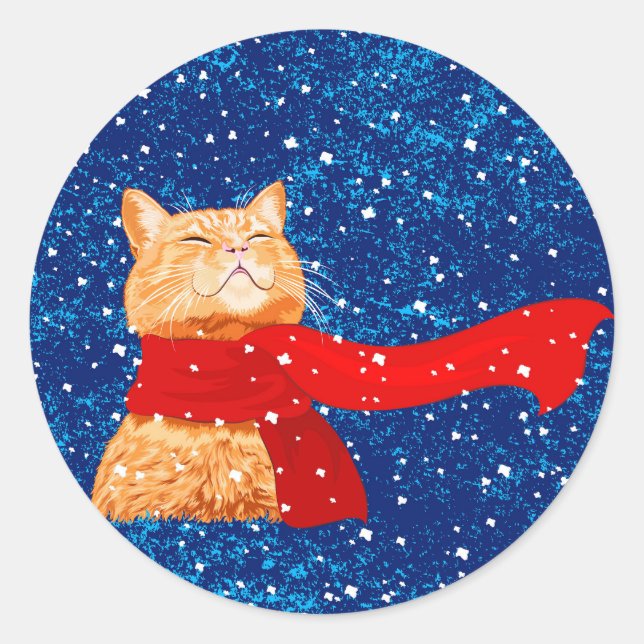 Tabby loves Snow Classic Round Sticker (Front)