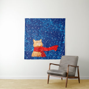 Tabby loves Snow Tapestry