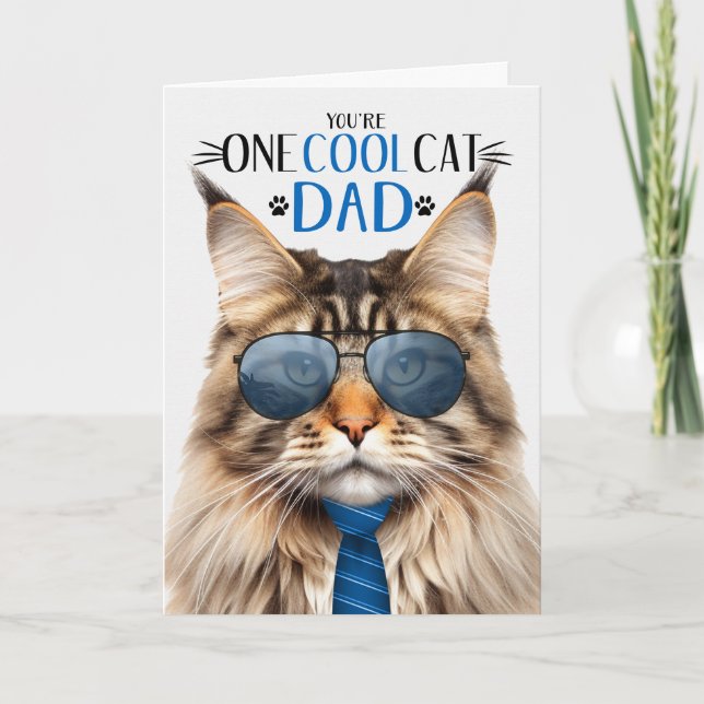 Tabby Maine Coon Cat Father's Day One Cool Cat Holiday Card (Front)