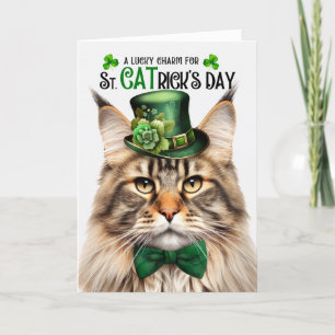Tabby Maine Coon St CATrick's Day Lucky Charm Holiday Card