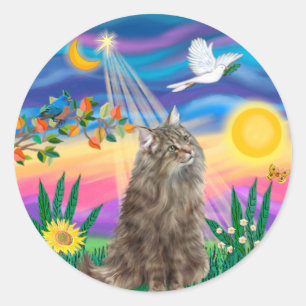Tabby Norwegian Forest Cat - Twilight Classic Round Sticker