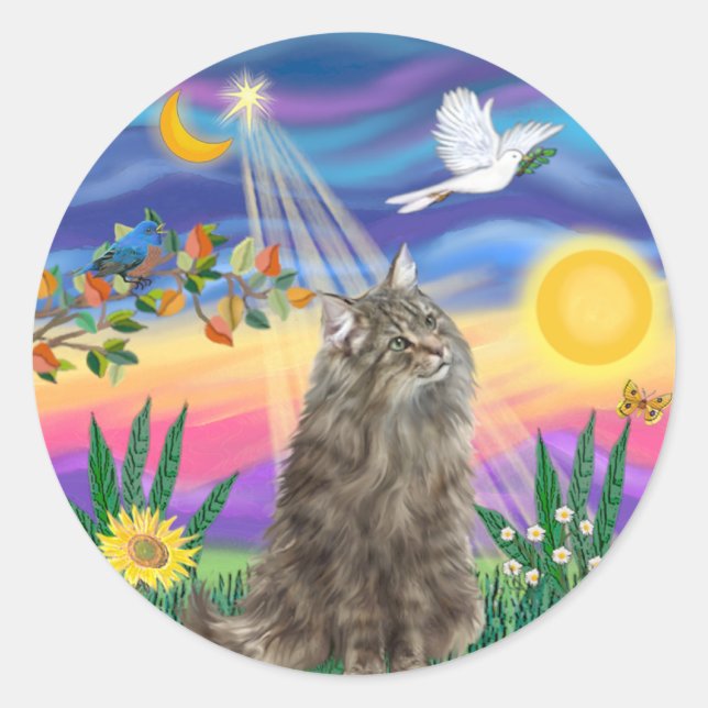 Tabby Norwegian Forest Cat - Twilight Classic Round Sticker (Front)