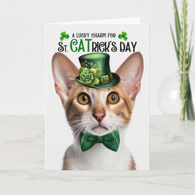 Tabby Oriental Shorthair Cat St CATrick's Day Holiday Card (Front)