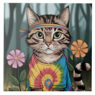 Tabby Peace Cat Decorative Tile