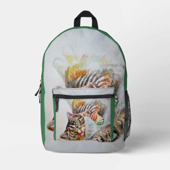 Tabby tabbies Cute Cat cats watercolor art Printed Backpack (Front)