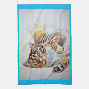 Tabby tabbies Cute Cat cats watercolor Tea Towel