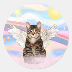 Tabby Tiger Cat Angel in Clouds Classic Round Sticker