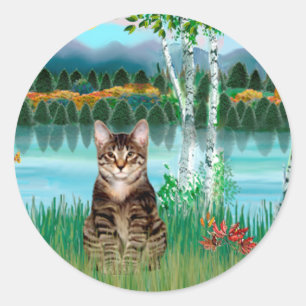 Tabby Tiger Cat - Birches Classic Round Sticker