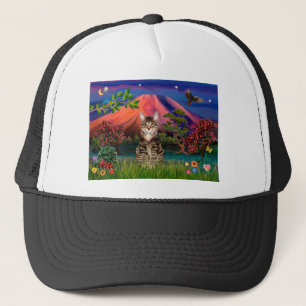 Tabby Tiger Cat - Mt Fuji at Night Trucker Hat